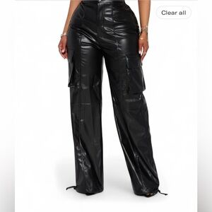 Fashion Nova Shiny Black Cargo Wide Leg Pants